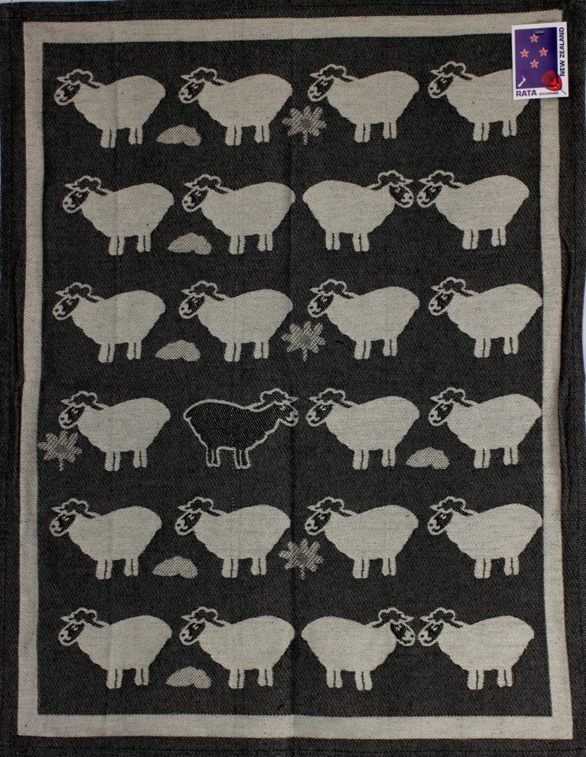"Sheep Country" tea towel black. Code: S730/BLK. image 0